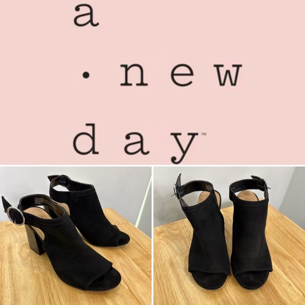 A New Day Women’s Size 7 Black Ankle Strap Chunky Block Heel/Open Toe Shoe